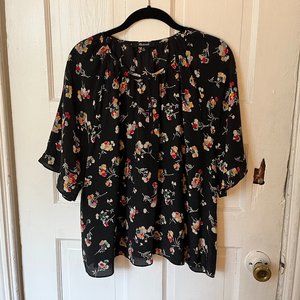 Madewell Black Floral Silk Blouse